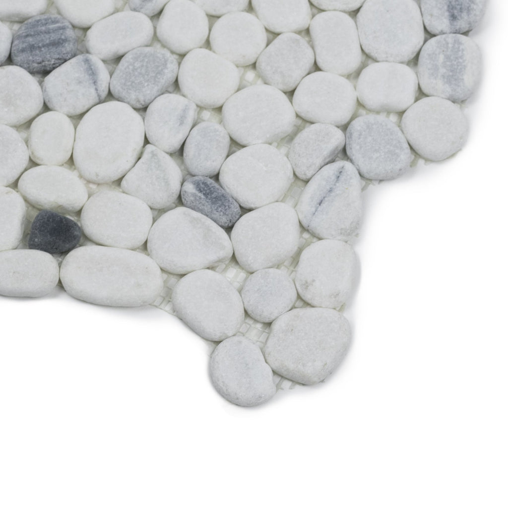 Carrara White and Zebra Marble Mosaic Tile - Flat Pebble Pattern for Bathroom Floors | TileBuys