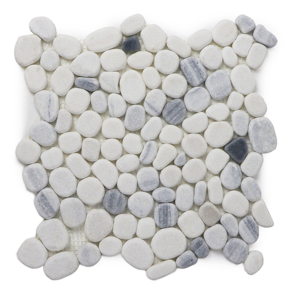 Carrara White and Zebra Marble Mosaic Tile - Flat Pebble Pattern for Bathroom Floors | TileBuys