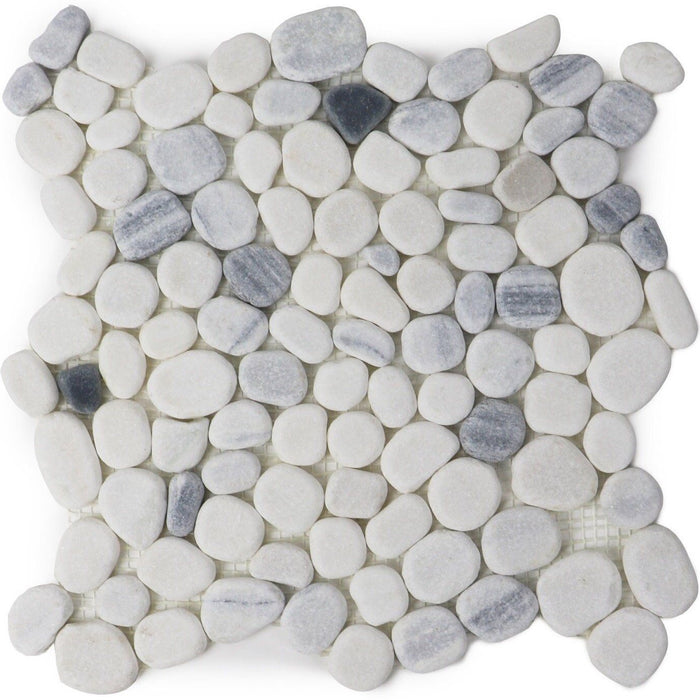 Carrara White and Zebra Marble Mosaic Tile - Flat Pebble Pattern for Bathroom Floors | TileBuys