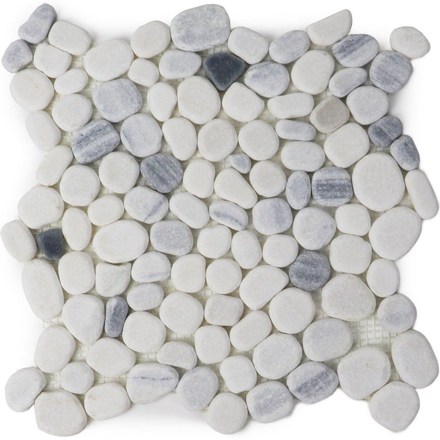 Carrara White and Zebra Marble Mosaic Tile - Flat Pebble Pattern for Bathroom Floors | TileBuys