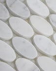 4.8 Sq Ft Carrara White Marble Mosaic Tile in 5/8" Oval Pattern - Honed | TileBuys