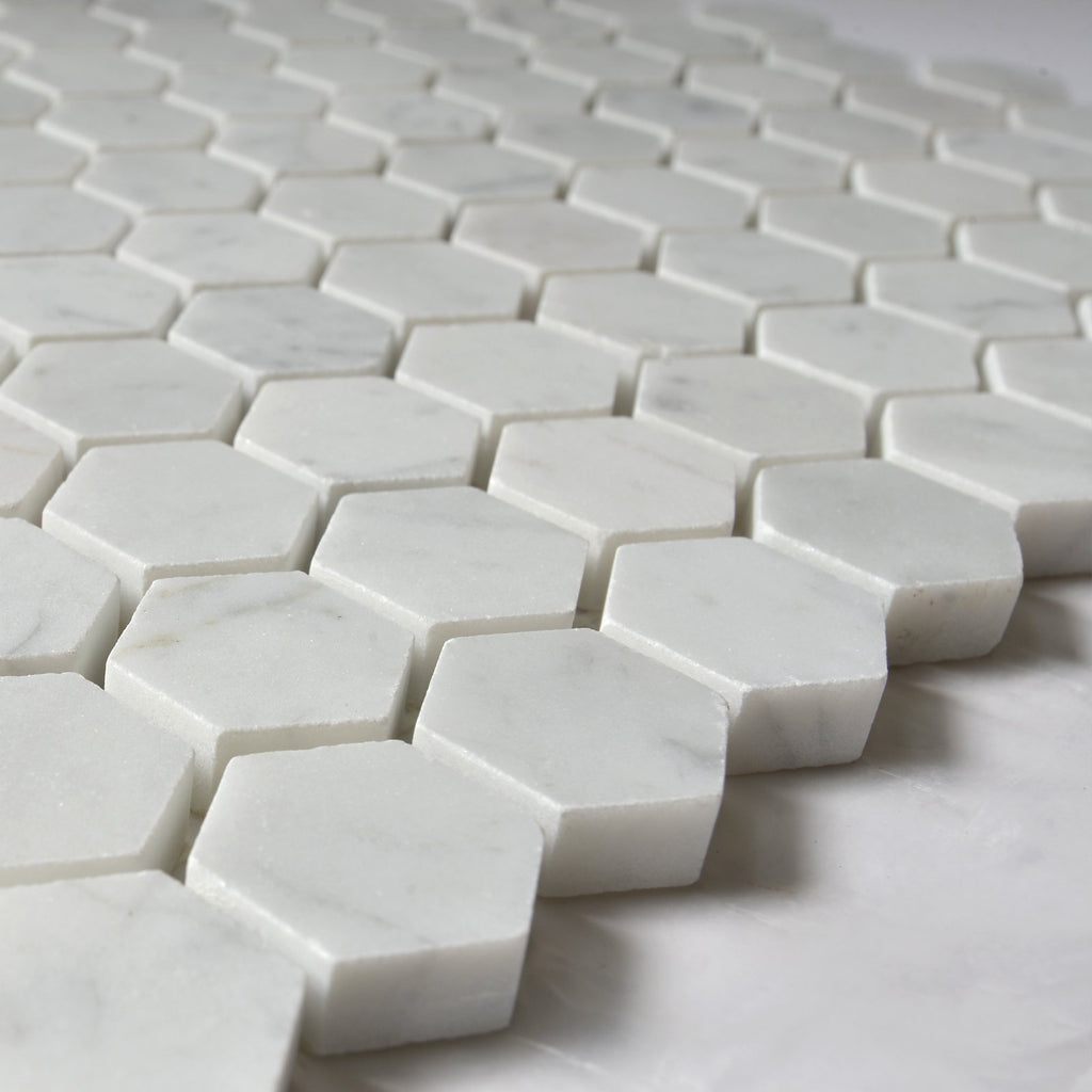 4.4 Sq Ft of Carrara White Marble Mosaic Tile in 1" Hexagons Pattern - Polished or Honed | TileBuys