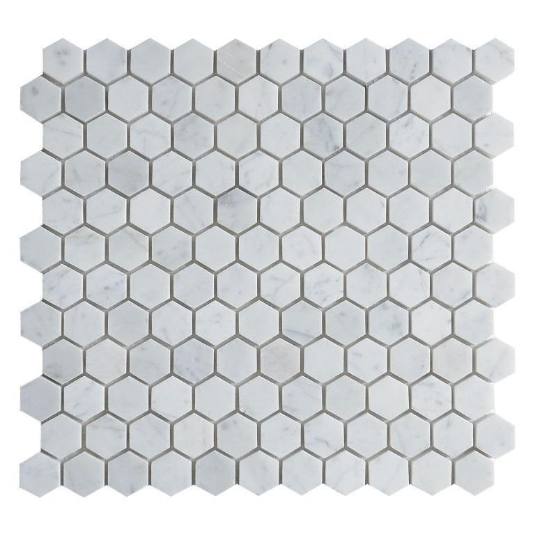 4.4 Sq Ft of Carrara White Marble Mosaic Tile in 1" Hexagons Pattern - Polished or Honed | TileBuys