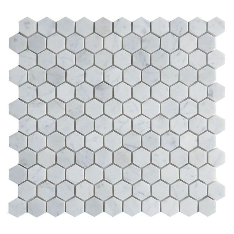 4.4 Sq Ft of Carrara White Marble Mosaic Tile in 1" Hexagons Pattern - Polished or Honed | TileBuys