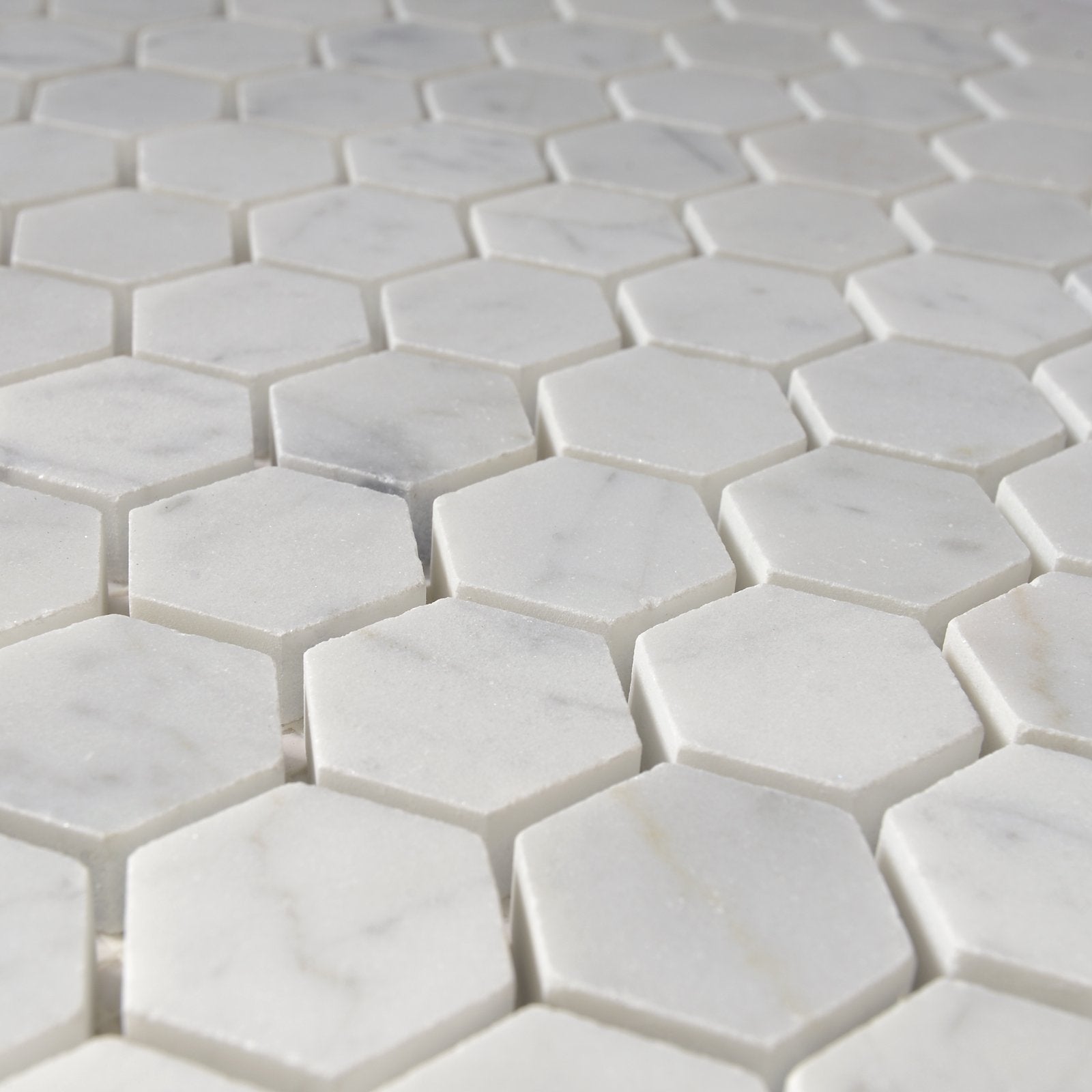 4.4 Sq Ft of Carrara White Marble Mosaic Tile in 1" Hexagons Pattern - Polished or Honed | TileBuys