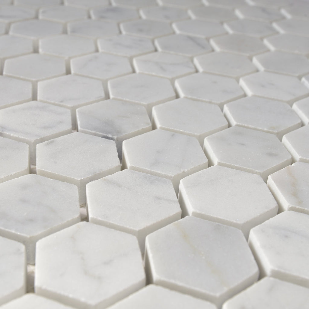 4.4 Sq Ft of Carrara White Marble Mosaic Tile in 1" Hexagons Pattern - Polished or Honed | TileBuys