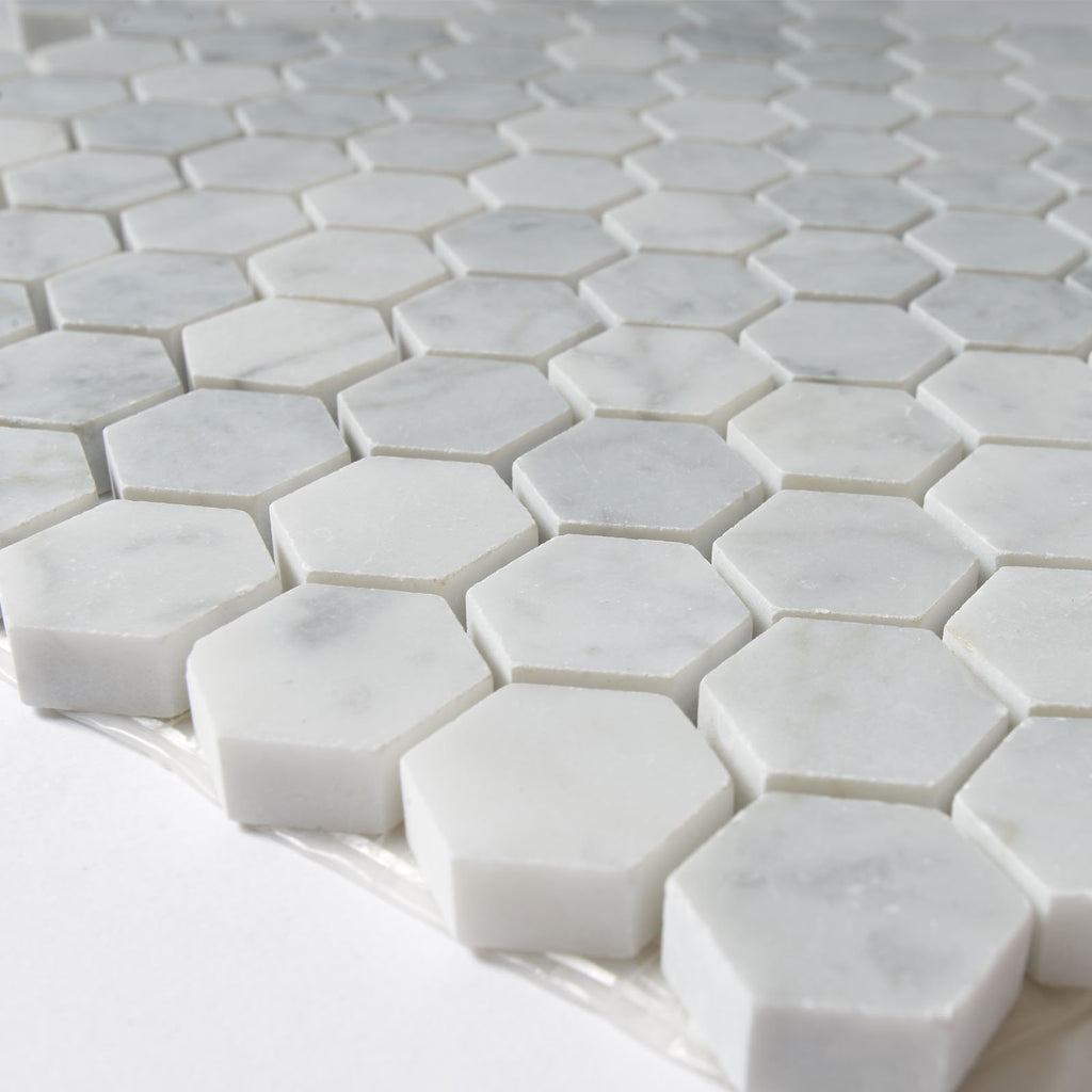 4.4 Sq Ft of Carrara White Marble Mosaic Tile in 1" Hexagons Pattern - Polished or Honed | TileBuys