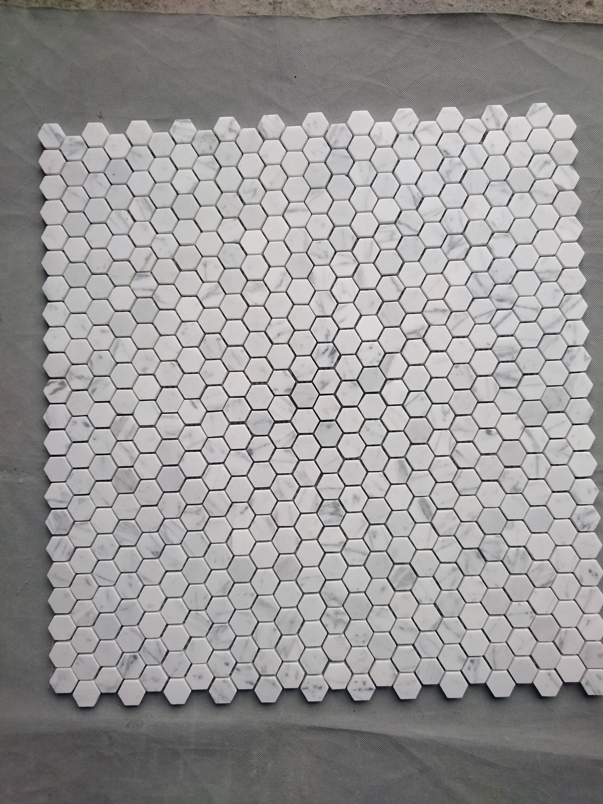 4.4 Sq Ft of Carrara White Marble Mosaic Tile in 1" Hexagons Pattern - Polished or Honed | TileBuys