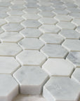 4.4 Sq Ft of Carrara White Marble Mosaic Tile in 1" Hexagons Pattern - Polished or Honed | TileBuys