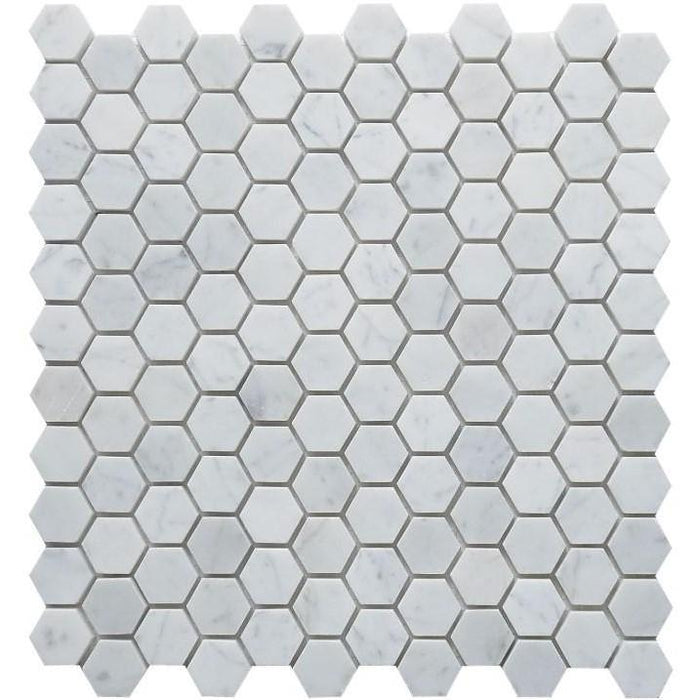 4.4 Sq Ft of Carrara White Marble Mosaic Tile in 1" Hexagons Pattern - Polished or Honed | TileBuys