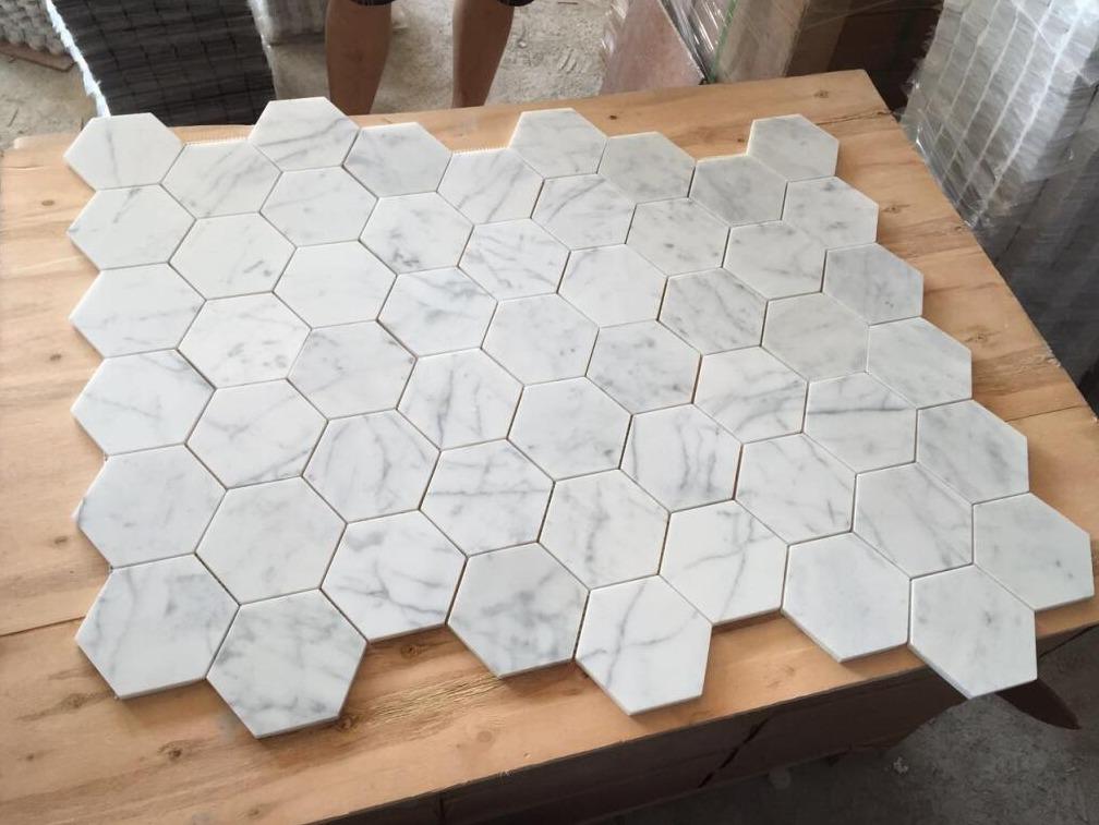 Carrara Bianco Marble Mosaic Tile - 2" Hexagons - Polished or Honed | TileBuys