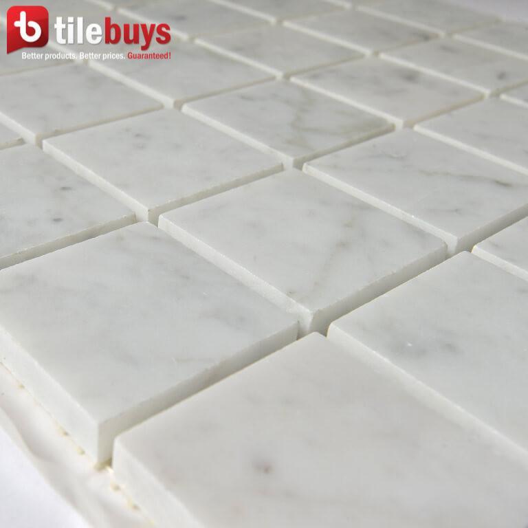 5 Sq Ft of Carrara White Marble Mosaic Tile in 2" Squares Pattern | TileBuys