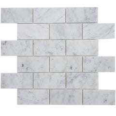 5 Sq Ft of Carrara White Marble Mosaic Tile in 2x4" Mini Brick Subway Tiles Pattern - Polished | TileBuys