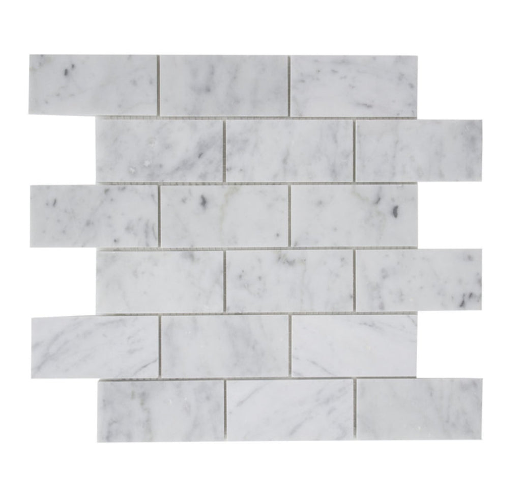 5 Sq Ft of Carrara White Marble Mosaic Tile in 2x4" Mini Brick Subway Tiles Pattern - Polished | TileBuys