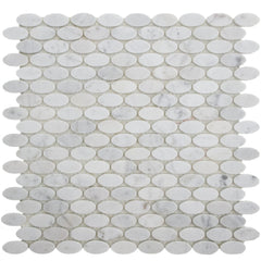 4.8 Sq Ft Carrara White Marble Mosaic Tile in 5/8" Oval Pattern - Honed | TileBuys