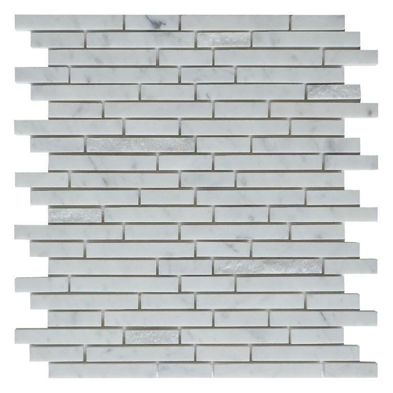 4.8 Sq Ft of Carrara White Marble Mosaic Tile in Linear Strips Pattern with Mixed Finishes | TileBuys