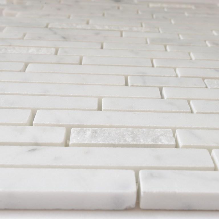 4.8 Sq Ft of Carrara White Marble Mosaic Tile in Linear Strips Pattern with Mixed Finishes | TileBuys