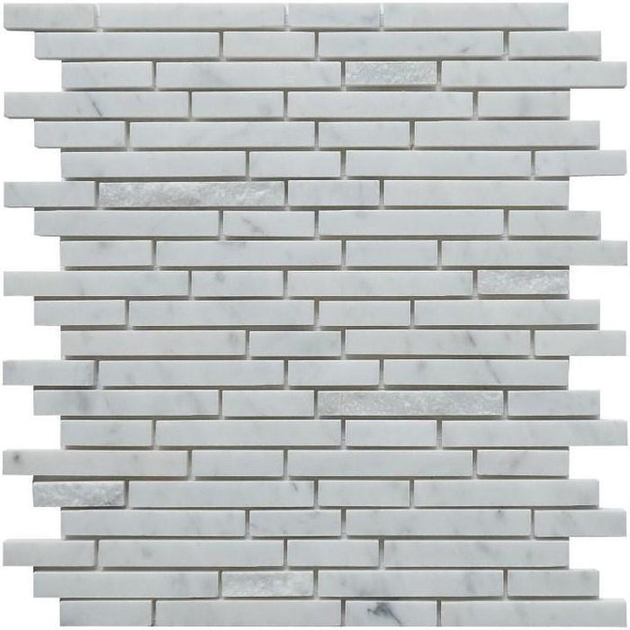 4.8 Sq Ft of Carrara White Marble Mosaic Tile in Linear Strips Pattern with Mixed Finishes | TileBuys