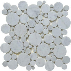 4.2 Sq Ft of Carrara White Marble Mosaic Tile in Mixed Rounds Pattern - Polished (4.2 Sq Ft) | TileBuys