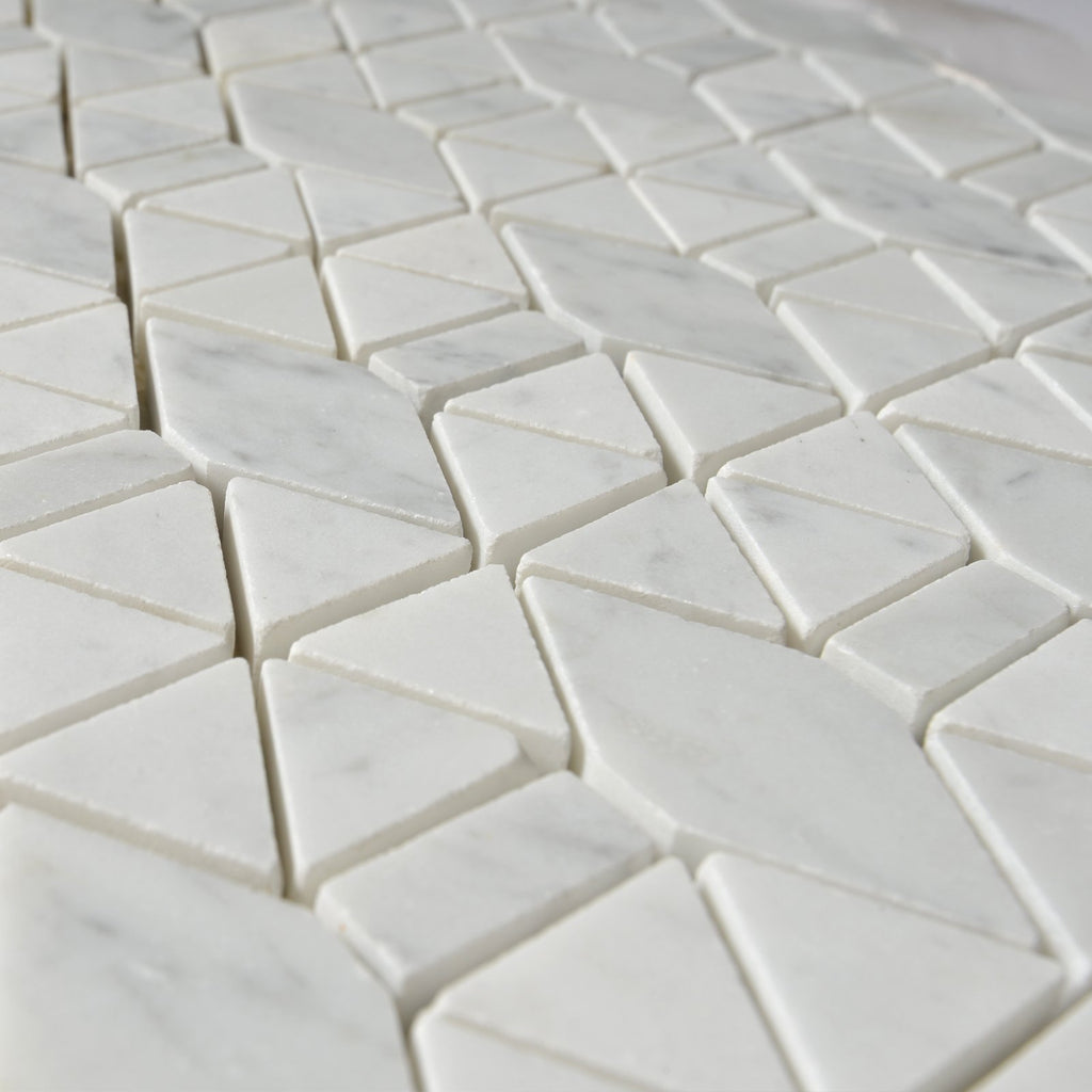 4.5 Sq Ft of Carrara White Marble Mosaic Tile in Triangular Geometric | TileBuys