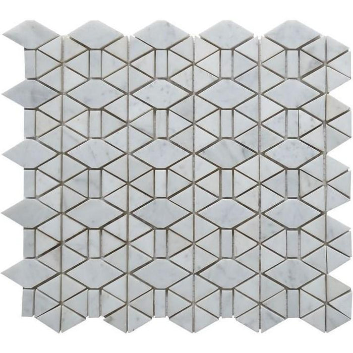 4.5 Sq Ft of Carrara White Marble Mosaic Tile in Triangular Geometric | TileBuys