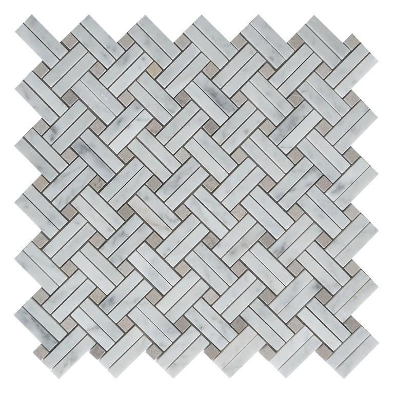 5 Sq Ft of Carrara White and Lady Grey Marble Mosaic Tile - Knot Basketweave | TileBuys