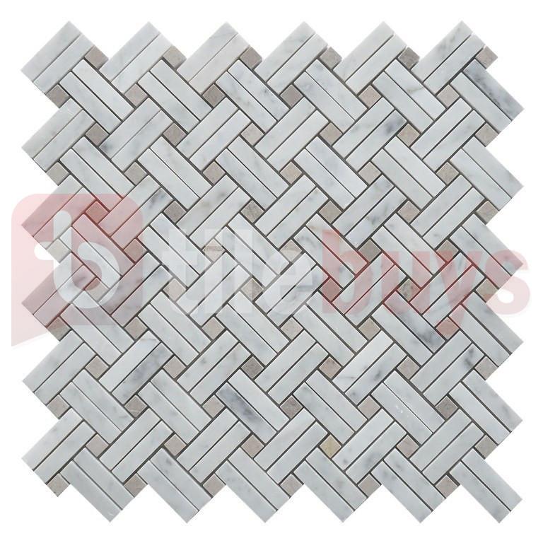 5 Sq Ft of Carrara White and Lady Grey Marble Mosaic Tile - Knot Basketweave | TileBuys