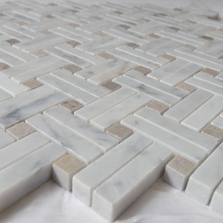 5 Sq Ft of Carrara White and Lady Grey Marble Mosaic Tile - Knot Basketweave | TileBuys