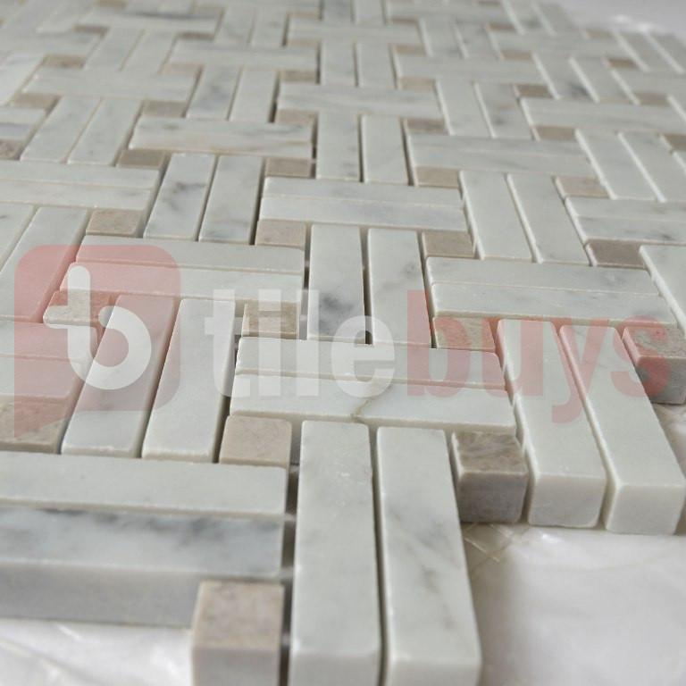 5 Sq Ft of Carrara White and Lady Grey Marble Mosaic Tile - Knot Basketweave | TileBuys