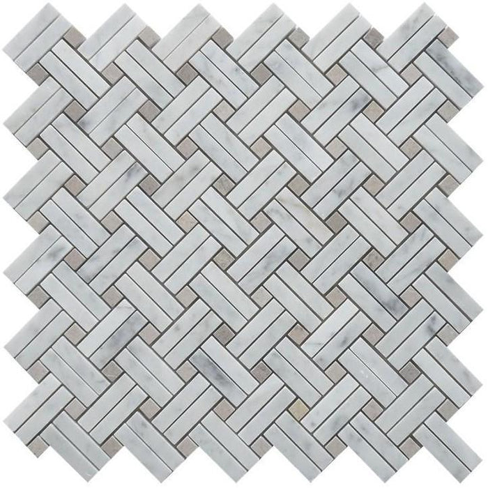 5 Sq Ft of Carrara White and Lady Grey Marble Mosaic Tile - Knot Basketweave | TileBuys