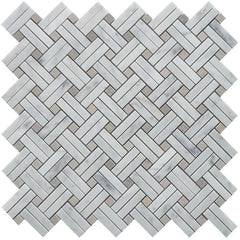 5 Sq Ft of Carrara White and Lady Grey Marble Mosaic Tile - Knot Basketweave | TileBuys
