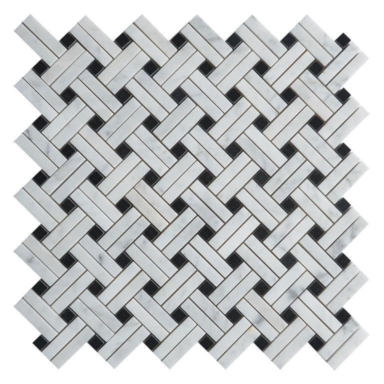 5 Sq Ft of Carrara White and Nero Black Marble Mosaic Tile - Knot Basketweave | TileBuys