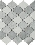 Carrara White, Milano Gray and White Thassos Marble Waterjet Mosaic Tile in 3" Arabesque Lanterns | TileBuys