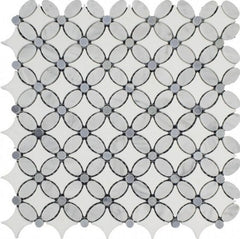 Carrara White, Milano Grey and White Thassos Marble Mosaic Tile in Glacier Garden | TileBuys