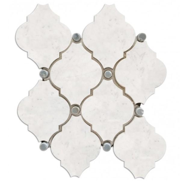 Carrara White Waterjet Mosaic Tile with Grey Marble Accent Dots in Safi Lanterns | TileBuys