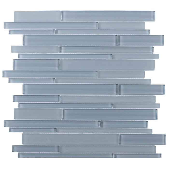 Cerulean Blue Glass Random Linear Strip Mosaic Tile | TileBuys