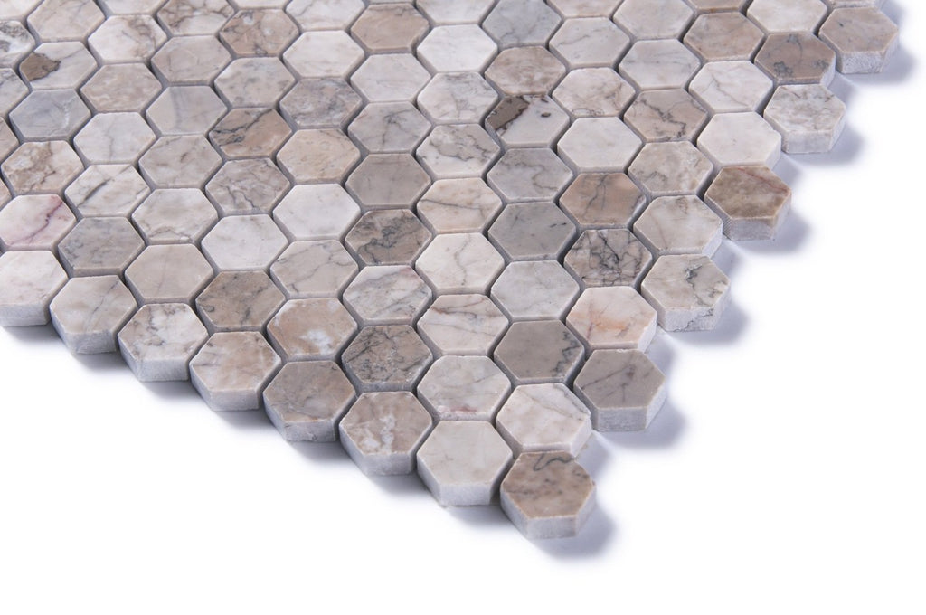 Cloud Marble Mosaic Tile in 1" Hexagons - Polished | TileBuys