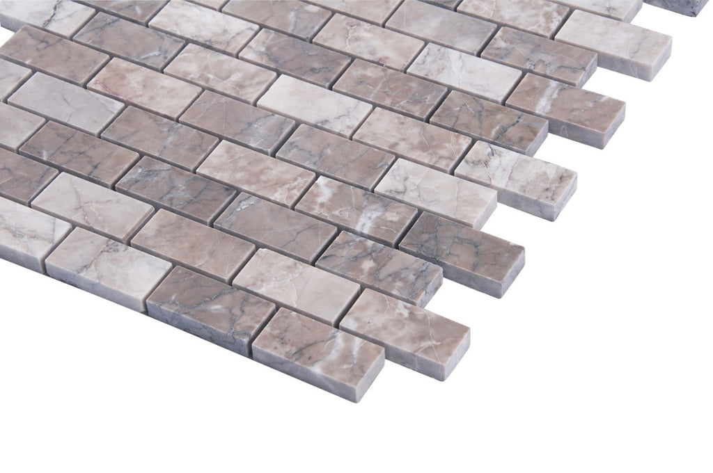 Cloud Marble Mosaic Tile in 1x2" Mini Brick Subway Tiles - Polished | TileBuys