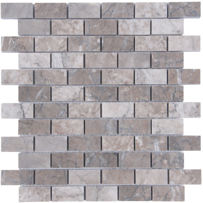 Cloud Marble Mosaic Tile in 1x2" Mini Brick Subway Tiles - Polished | TileBuys