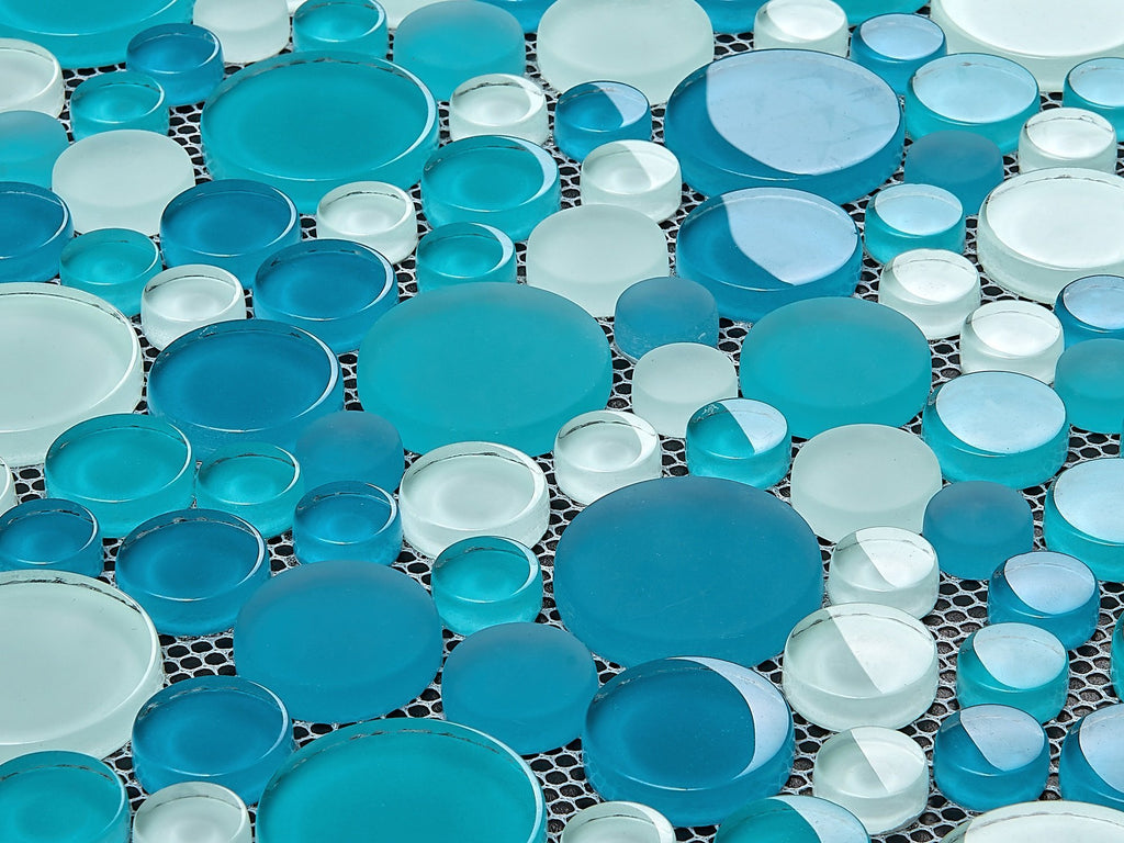 5 Sq Ft of Coastal Bubbles Blue + Green Glass Mosaic Penny Circle Round Tile (5 Sq Ft) | TileBuys