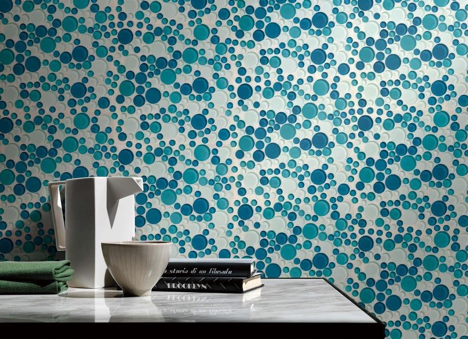 5 Sq Ft of Coastal Bubbles Blue + Green Glass Mosaic Penny Circle Round Tile (5 Sq Ft) | TileBuys