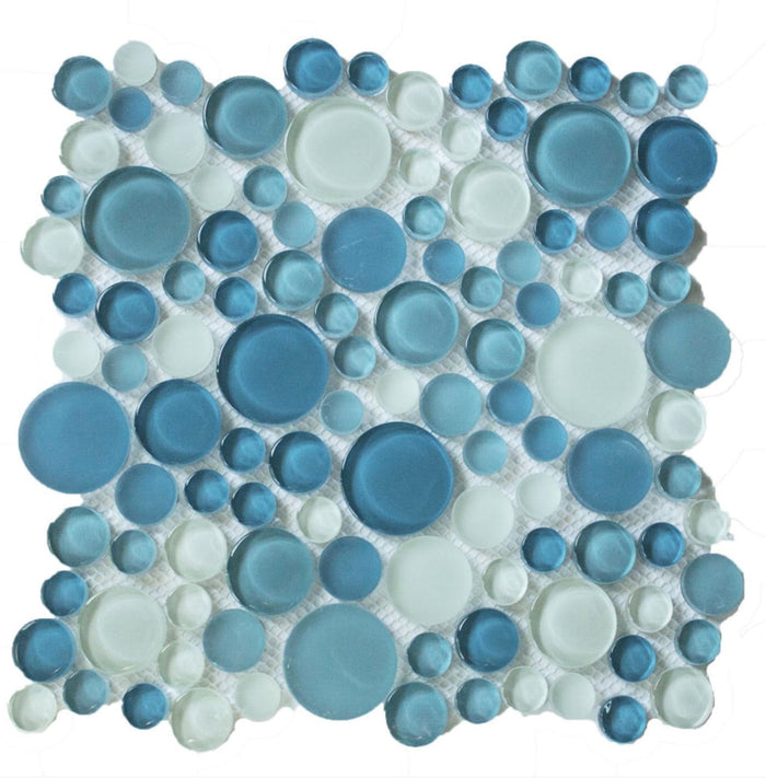 5 Sq Ft of Coastal Bubbles Blue + Green Glass Mosaic Penny Circle Round Tile (5 Sq Ft) | TileBuys