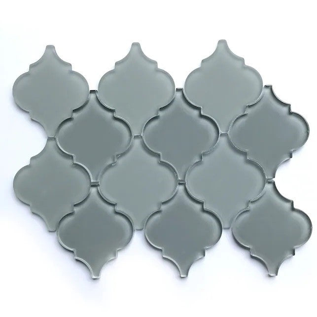 Coastal Gray Glass Lanterns Arabesque Mosaic Wall Tile | TileBuys