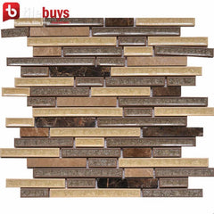 5 Sq Ft of Crackled Glass & Stone Strip Mosaic Tile in Brown & Beige | TileBuys