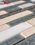 4.8 Sq Ft of Crackled Glass & Stone Strip Mosaic Tile in Gray & Off-White | TileBuys