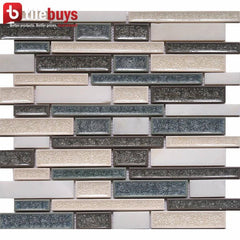 4.8 Sq Ft of Crackled Glass & Stone Strip Mosaic Tile in Gray & Off-White | TileBuys