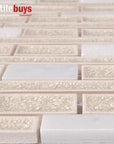 4.8 Sq Ft of Crackled Glass & Stone Strip Mosaic Tile in Pink Beige & Off-White | TileBuys