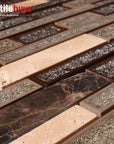 4.8 Sq Ft of Crackled Glass & Stone Strip Mosaic Tile in Toffee | TileBuys