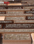 4.8 Sq Ft of Crackled Glass & Stone Strip Mosaic Tile in Toffee | TileBuys