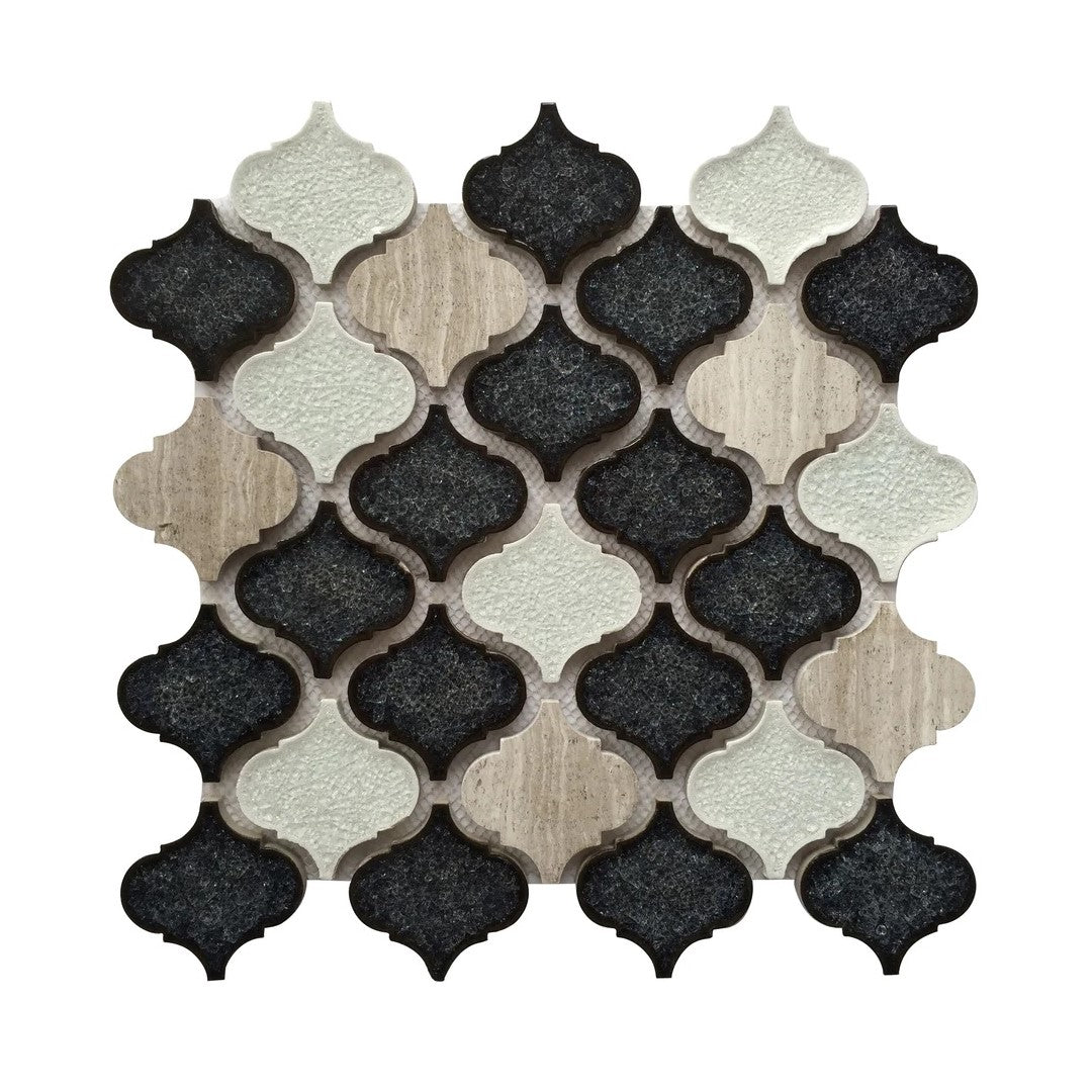 Crackled Glass & Wooden Marble Mosaic Wall Tile in Moroccan Arabesque Lanterns | TileBuys
